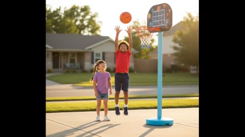 Image of Basketball Play Set for Kids with Adjustable Basketball Hoop, Tic Tac Toe & Dot Game Board, Basketball Net Stand Indoor Outdoor Toy, Best Gift for Boys & Girls - Multicolor