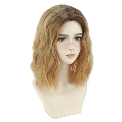 Image of BERON Black Ombre Blonde Short Curly Wavy Wig Women Halloween Cosplay Wig