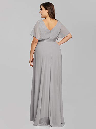 Image of Ever-Pretty Women's Chiffon Formal Evening Dresses for Curvy Women V-Neck Plus Size Floor Length Bridesmaid Dress