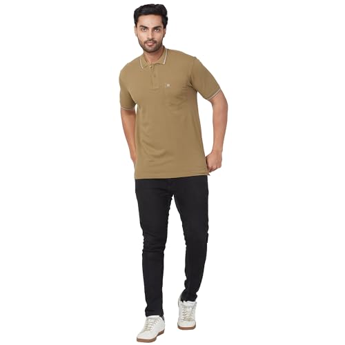Image of Raymond Men's Modern Fit Solid Pattern Pure Cotton Half Sleeve Polo Neck Casual T-Shirt