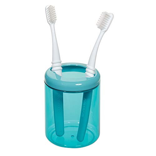 iDesign Finn Plastic Round Holder, Holds Up to Standard and Spin Toothbrushes, Toothpaste, Make-up Brushes, Pencils, Pens and Markers, Teal and White