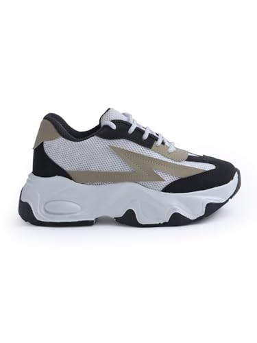 Image of JM LOOKS Women Bold Black & Beige Lightning Sneakers Shoes High-Performance, Stylish, and Built for Comfort