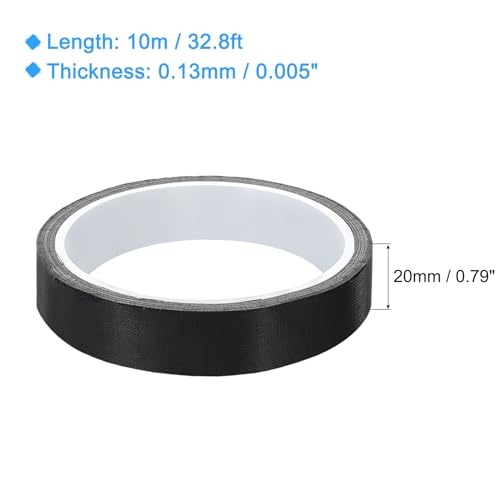 Image of MECCANIXITY High Temperature Tape 20mm PTFE Coated Fabric Tape Heat Resistant Tape for Vacuum Sealers Adhesive Tape 10m /33ft Black 0.13mm Thickness