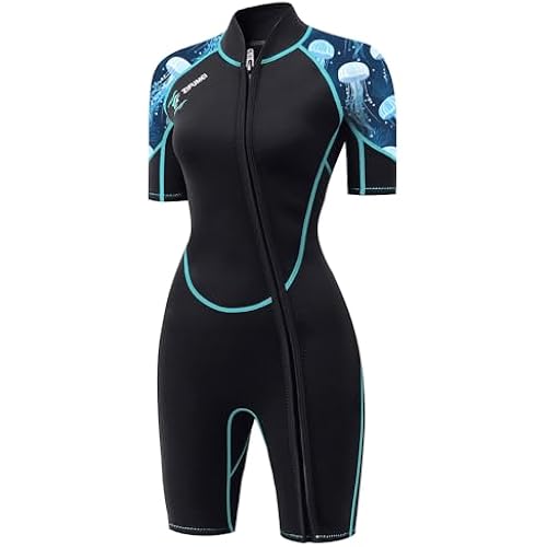 3mm Shorty Wetsuit for Women - Neoprene Dive Skin Front Back Zip Scuba Diving Suit for Cold Water Snorkeling Surfing Swimming