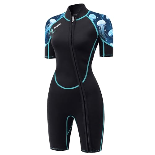 3mm Shorty Wetsuit for Women Neoprene Dive Skin Front Zip One Piece Diving Suits Rash Guard