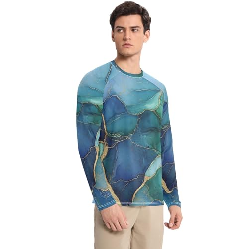 Marble Green Royal Blue Men's UPF 50+ Classic Crew Neck Comfort Men's Sun Protection Long Sleeve Water Fishing3