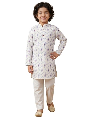 Image of AJ DEZINES Boys Cotton Full Sleeve Letter Printed Kurta Pajama Set for Kids - Ethnic wear | Special Occasion & Traditional Outfit |Boys Kurta Set - Regular Fit
