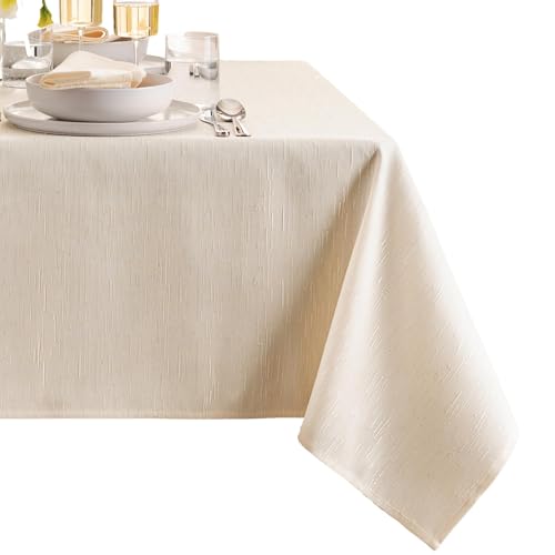 Threadmade Continental Solid Texture Water Resistant Tablecloth, Ivory - 52" W x 70" L