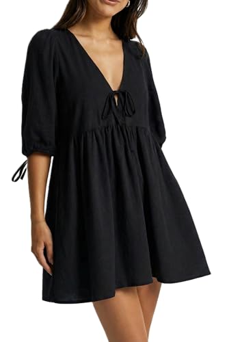 Image of Women's Gingham Puff Sleeve Tie Front Babydoll Mini Dress