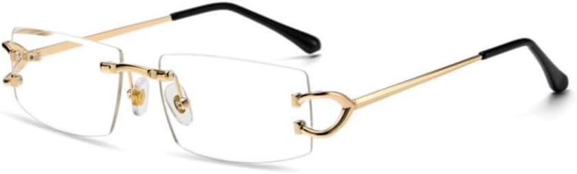 Retro Style Designer Vintage Frameless Narrow Clear Lens Rectangular Gold Wire Frame Metal Unisex Square Rimless Men’s Women Clear Tint Rectangle Hip Hop Eye Glasses