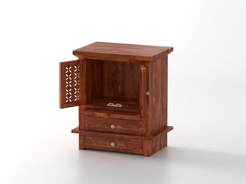 Image of Wudniture Solid Sheesham Wood Handcrafted Pooja Mandir /Temple for Home & Puja Room with Drawer & Tray | Wooden Pooja Ghar Furniture (Natural Finish)