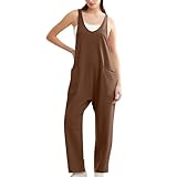 SYDUZAX Damen Ärmelloser Trägeroverall Einfarbig Mit Seitentaschen Weit Geschnitten Freizeit Hochwertige Baumwollqualität Optimaler Atmungsaktiv Hautfreundlich Loungekleidung Adjustierbarer Bund