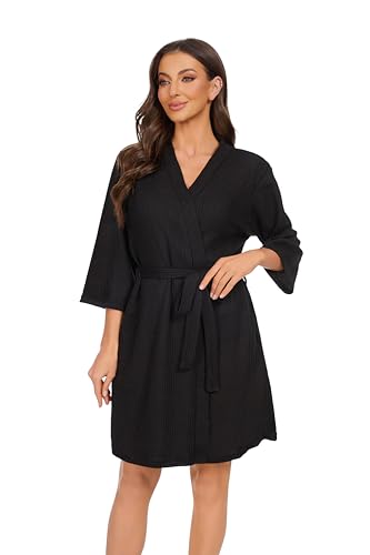 iniber Robes for Women Waffle Knit Bathrobe Soft Lightweight Knee Length Loungewear S-XXL2