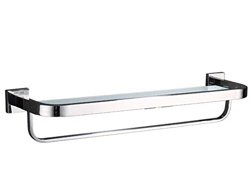 Wandmontiertes Badezimmer-Eckregal, 30,5 cm, 81,3 cm, gehärtetes Glas, quadratisches Regal mit Handtuchstange, Edelstahl-Bohrinstallation für Küche und Badezimmer