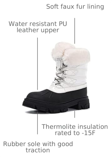 GLOBALWIN Snow Boots for Women Comfortable Winter Boots For Women Waterproof Fluffy Faux Fur White Ankle Booties Water-Resistant Short Boots For Women Warm Fur Boots, Lace-Up Outdoor Shoes 7M - image 3