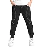 YOUNGSOUL Jungen Jogginghose Kinder Hosen Baumwolle Freizeithose Sweathosen Sporthose Lang Schwarz Größe 150/146