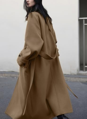 chouyatou Women's Winter Hidden Single Breasted Wool Coat Raglan Sleeve Business Long Wool Overcoat4