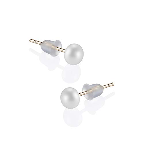 Preisvergleich Produktbild KUNGYO Süßwasserperlen Ohrringe - Weiß Runden Zuchtperlen Ohrstecker für Frauen Mädchen