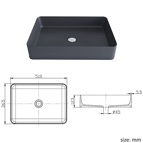 Artstone 20 X 14.4 Inch Bathroom Vessel Sink With Pop-Up Drain Combo, Stone Resin Sink Above Counter, Rectangle Countertop Bathroom Sink, Vanity Sink, Art Basin Bowl Sink, Gray #TOP5