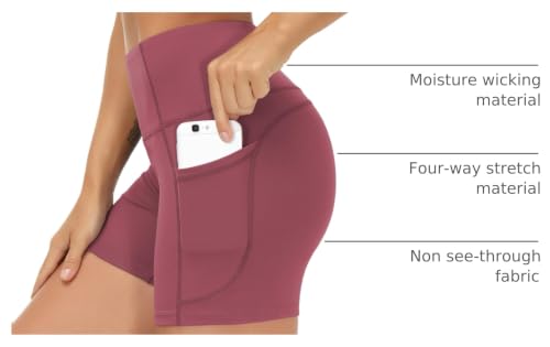 Image of THE GYM PEOPLE High Waist Yoga Shorts for Women's Tummy Control Fitness Athletic Workout Running Shorts with Deep Pockets
