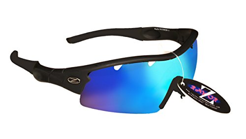 Ray-Zor Rayzor professionnel léger UV400 Noir Sport Wrap Hiking Lunettes de soleil, avec un 1 Piece ventilé Bleu Iridium miroir anti-éblouissement Lens.