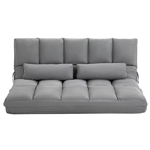Homcom Convertible Floor Sofa Chair, Folding Couch Bed, Guest Chaise Lounge With 2 Pillows, Adjustable Backrest And Headrest, Light Grey #TOP24