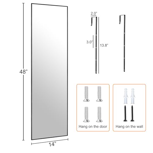 Image of 48x14 Inch Full Length Mirror Over the Door Hang or Wall Mounted Black