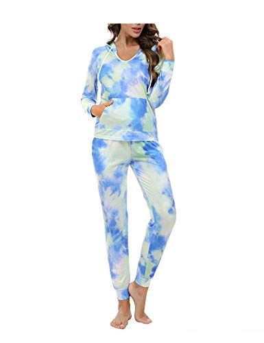 Aibrou Tuta Sportiva Donna Invernale con Cappuccio,Abbigliamento Sportivo Donna 2 Pezzi a Maniche Lunghe, Pantaloni a Elastico per la Vita con Coulisse Tie Dye Pigiama Set