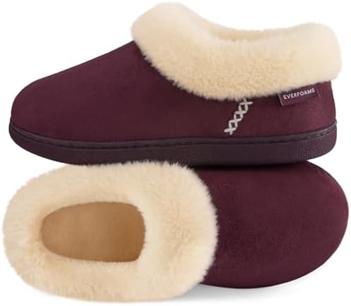 EverFoams Women's Bootie Slippers Faux Fur Ladies Bedroom House Shoes with Memory Foam and Indoor Outdoor Rubber Sole