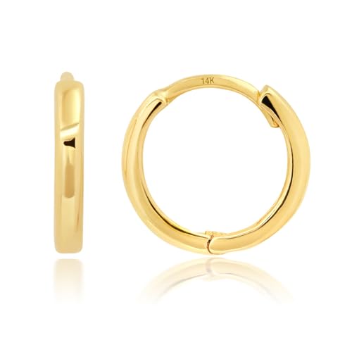 Solid 14K Yellow Gold Huggie Earrings for Women with Hidden