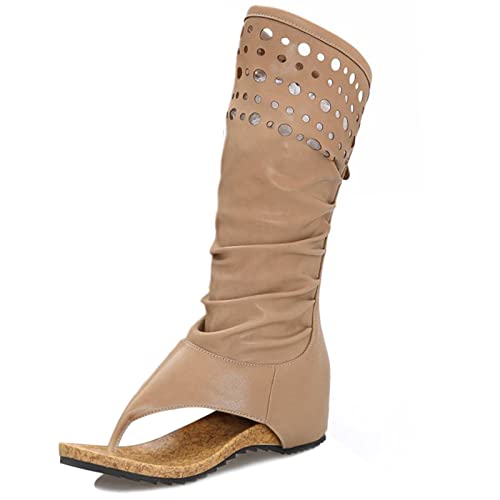 Gicoiz Mid Calf Roman Sandals Classic Slouch Wedge Flip Flops