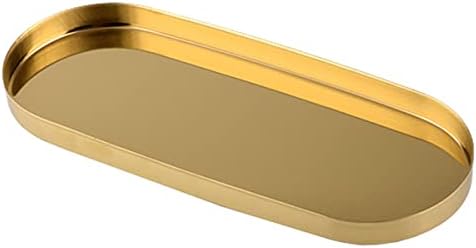 FREELOVE Mirror Gold Metal Decorative Tray, Towel Trays Perfume Makeup Organizer Jewelry Holder Organization for Vanity Dresser Coffee Table Counter Bathroom Kitchen Desk Home Decor, Oval 3.7''X9''