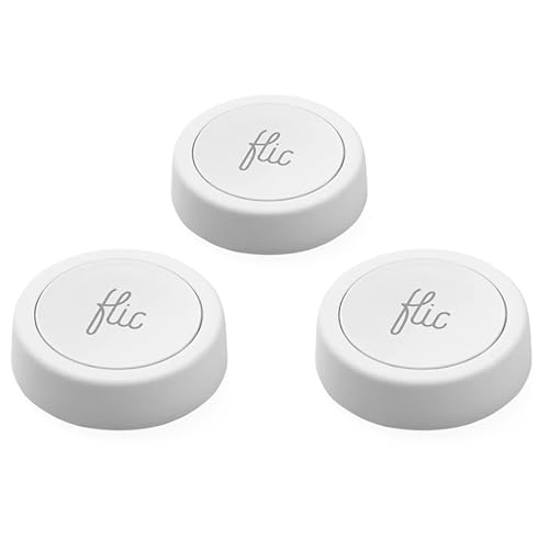 Flic Smart Button White – 3 Pack. Control Lights, Music & More with Push, Double Push, or Hold. Works with Alexa, HomeKit, Matter. Setup via Flic App for iOS & Android. Bluetooth & WiFi Required.