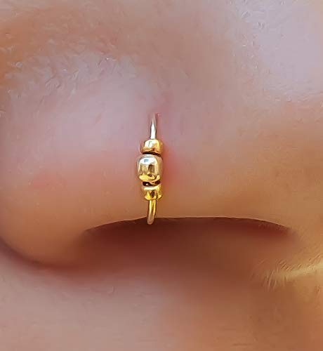 Tiny Nose Ring Hoop 24 G Beaded Nose Piercings Hoop - 14K Gold Filled Nose Piercings hoop