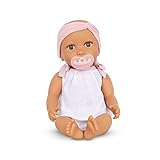 Babi BAB7227Z Baby Kleidung in Pink Weiß und Schnuller – Weiche 36 cm Puppe mit warmem Hautton und braunen Augen – Spielzeug ab 2 Jahren