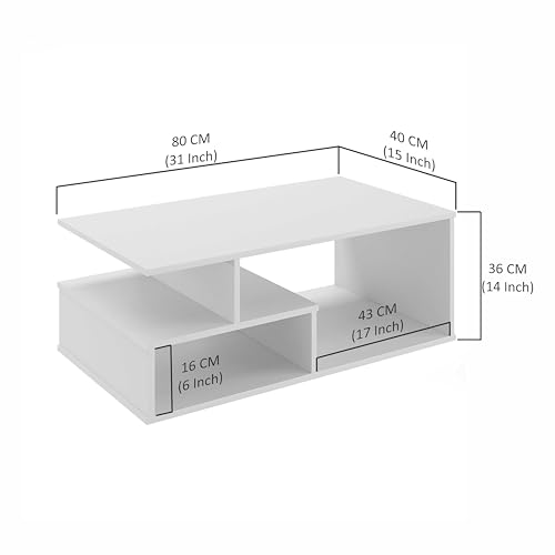 Image of FURNEASER Witely Coffee Table Modern Centre Table with Storage Shelves, Teapoy, Centerpiece Tea & Coffee Table for Living Room, Engineered Wood, Matte Finish, Wenge and White, 90x50x35 cm