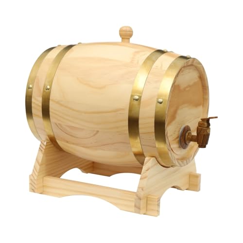 RjcdOPL - Barril de madera de pino 5L, con soporte y grifo, para vino, cerveza, whisky, ron