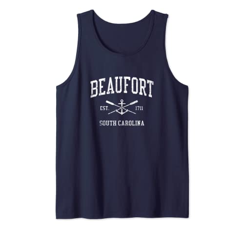 Beaufort SC Vintage Crucado Remos & Boat Anchor Deportes Camiseta sin Mangas
