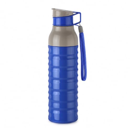 Image of CELLO Puro Steel-X Delta 900 PU Insulated Water Bottle for Office 705 ml Blue | Wide Mouth Easy to Carry with Strap Leak Proof Flip Top Lid Inner Steel Water Bottle for School Kids, College & Travel