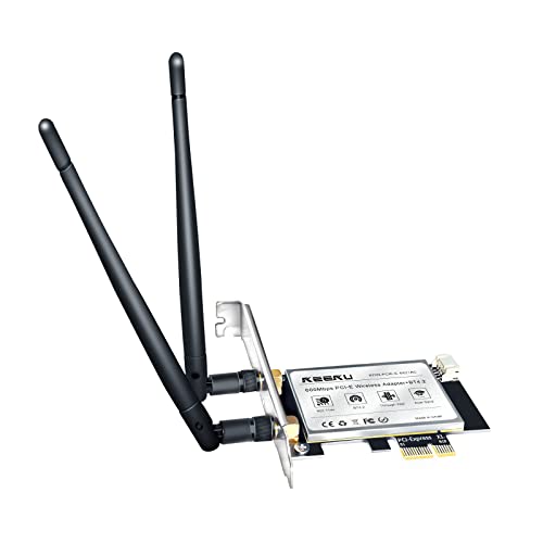 KEEKU Carte WiFi AC600 Mbps PCI-E Bluetooth 4.2, Dual Band 2.4GHz/5GHz PCI Express(PCI-E), sans Fil Adaptateur Carte WiFi 802.11ac pour Desktop Ordinateur Portable Compatible avec Windows 10 Cover