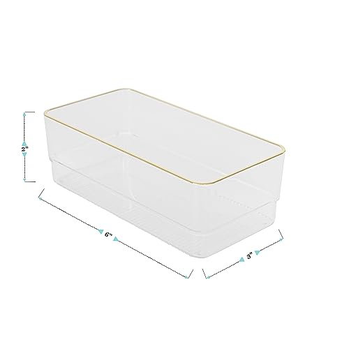 Martha Stewart Kerry Plastic Stackable Office Desk Drawer Organizers, 6" x 3", 6 Pack, with Gold Trim