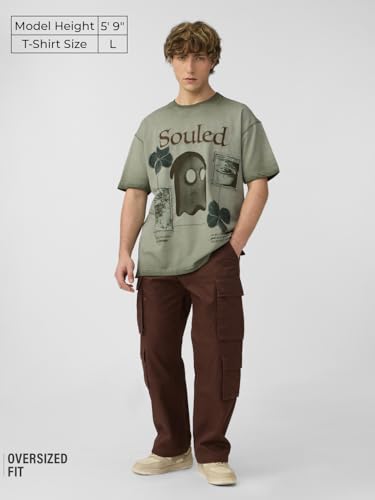 Image of The Souled Store Mr. Soul Men and Boys Short Sleeve Round Neck Purple Graphic Printed Cotton Oversized T-Shirts