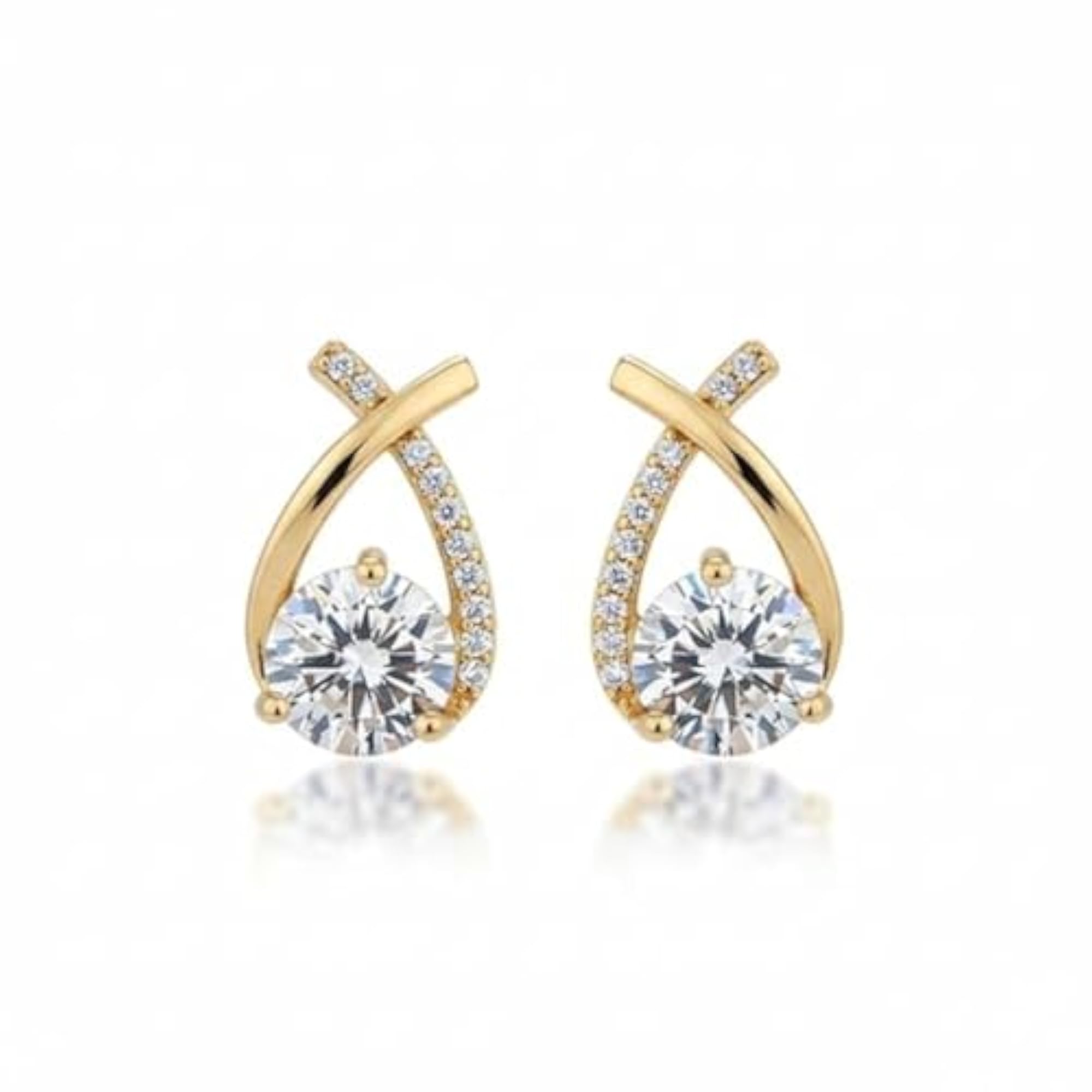 Elegant Cz Stud Earrings with Criss Cross Design