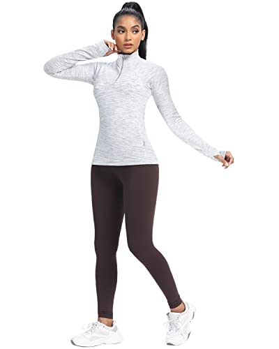 Gym Rainbow Womens Long Sleeve Workout Shirts Quarter Zip Pullover Sweatshirt Athletic Running Tops Compression Shirts(#1 White Space Dye,Small) #TOP4