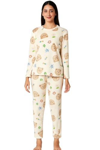Image of CAMEY Womens Winter Full Sleeve Top and Pajama Pants Regular Fit Night Suit Round Neck Top and Pyjama Set Ladies Night Dress