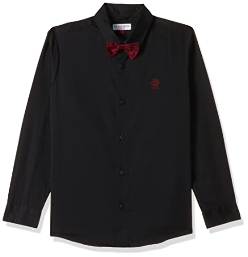 Image of U.S. Polo Assn. Solid Regular Fit Cotton Shirt for Boys - Spread Collar, Curved Hem - Kids Shirt with a Bow