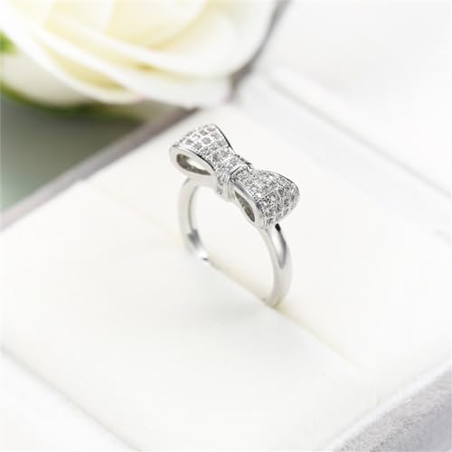 Fashion 925 Sterling Silver Women's Bow-Knot Zircon Diamond Princess Engagement Wedding Band Crystal Hollow Ring HM245 (8)3