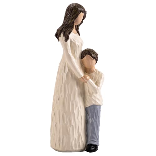 Elegondrar Mother and Son Figurines, Gifts for Mom from Son, Hand-Painted Family Sculpture Gifts for Birthday, Christmas, Mother’s Day, Thanksgiving, Resin, 9.5" H