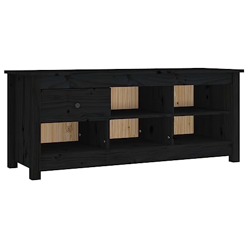 Zapatero con 1 cajón y 5 compartimentos en madera negra de pino 2