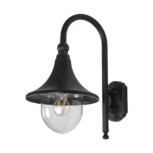 Outdoor Wall Light 'Daphne' (Antique, Vintage) in Black Made of Aluminium (1 Light Source, E27) from Lindby | Wall lamp for Exterior/Interior Walls, House, Terrace und Balcony